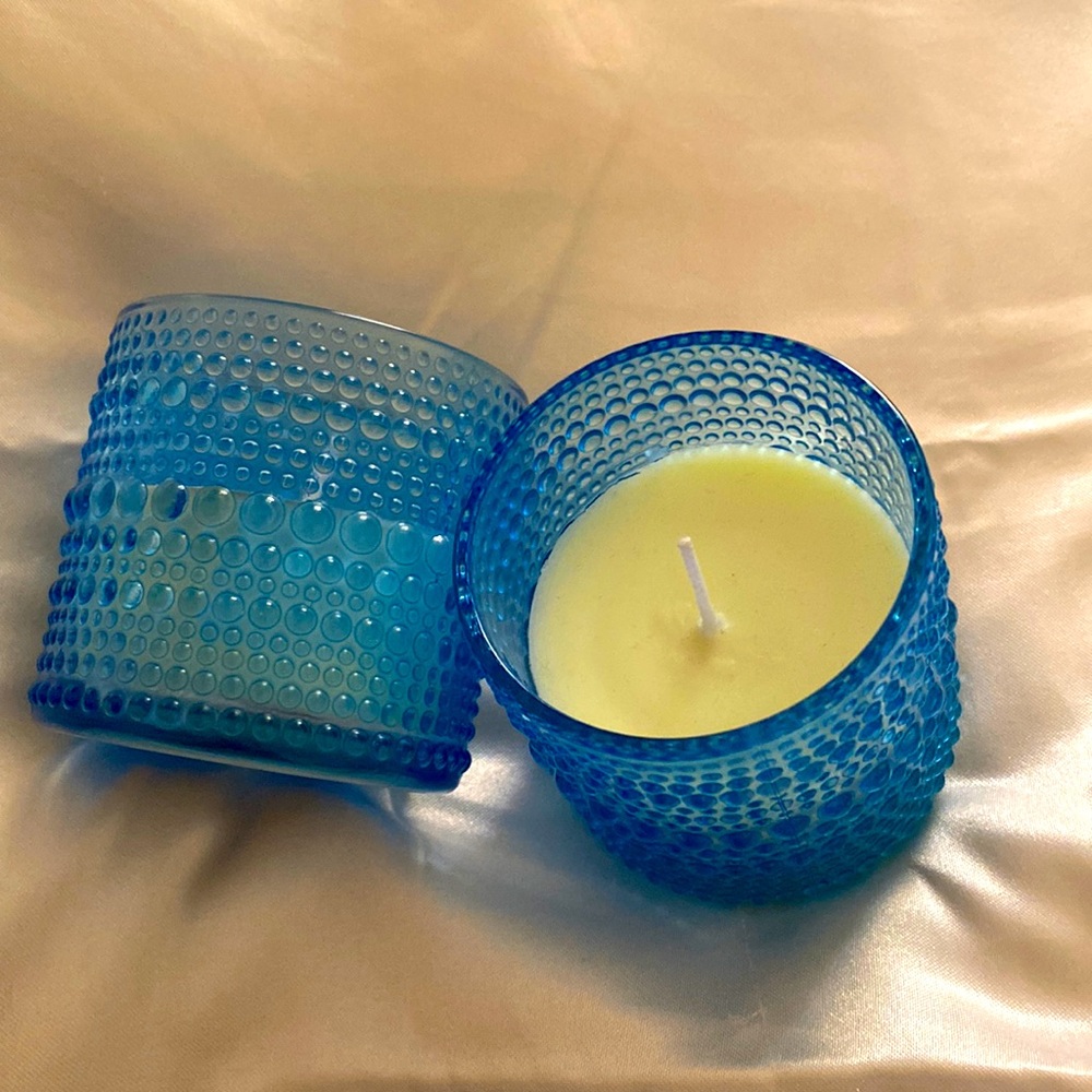 2 boho blue decor candles 🦋🐳